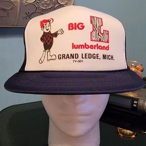 Vintage Big L Lumberland Trucker Hat, Blue & White Snapback, OS